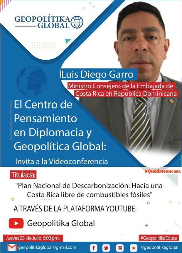Invitación de Luis Diego Garro, con el tema: “Plan Nacional de Descarbonización: Hacia una Costa Rica libre de combustibles fósiles'.
