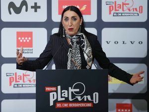  La actriz Rossy de Palma durante la presentación de las películas y series nominadas a los IX Premios Platino de Cine Iberoamericano que se celebrarán en Madrid el 1 de mayo, este jueves. 