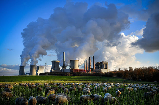Varias columnas de humo se desprenden de la planta de Neurath en Bergheim (Alemania), una de las centrales térmicas más contaminantes de Europa.