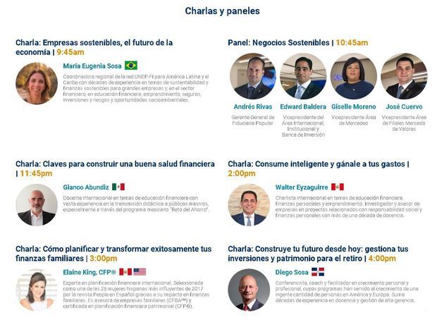 Agenda de charlas y paneles Foro Finanzas Sostenibles del Banco Popular Dominicano.
