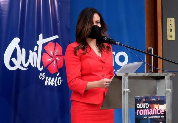 La gerente de Quito Turismo, Carla Cárdenas, fue registrada este jueves, durante el lanzamiento del nuevo producto turístico 'Quito Romance', en Quito, Ecuador.
