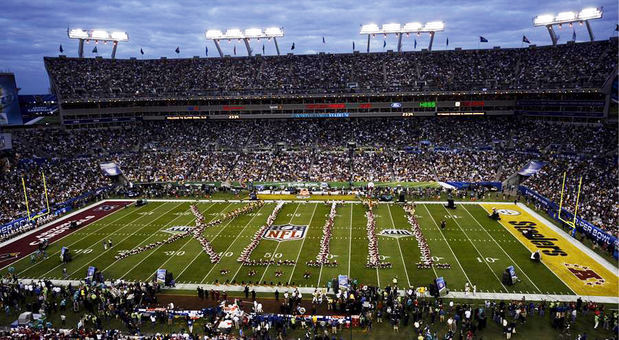 Vista general del Raymond James Stadium, horas antes de una celebración del Super Bowl de la Liga Nacional de Fútbol Americano, NFL