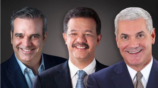 Candidatos a la presidencia de la República Dominicana: Luis Abinader, Leonel Fernández y Gonzalo Castillo.