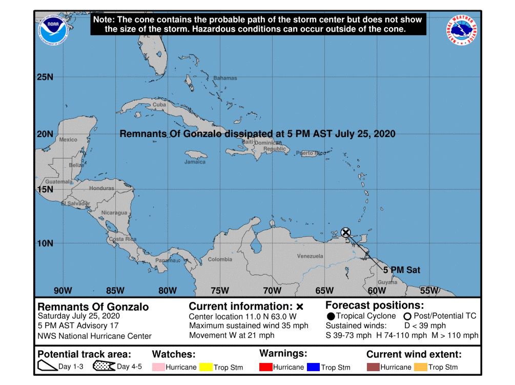 Tormenta tropical Gonzalo continúa débil