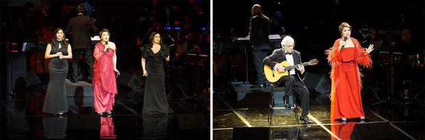 En varios momentos del concierto, contó con el acompañamiento de los artistas Carolina Rivas, Ana Rivas y Carlos Luis.
