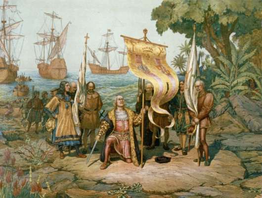Representación gráfica de la llegada de Cristóbal Colón a América.