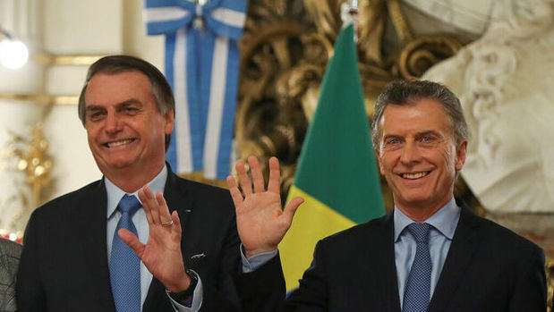 Jair Bolsonaro en la Casa Rosada junto a Mauricio Macri.