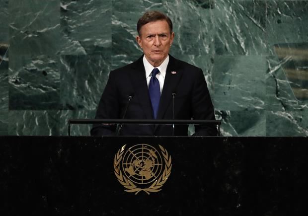 El ministro de Relaciones Exteriores de la República Dominicana, Roberto Álvarez, fue registrado este miércoles, 21 de septiembre, durante su intervención en la 77 Asamblea General de las Naciones Unidas, en la sede de la ONU, en Nueva York, NY, EE.UU.