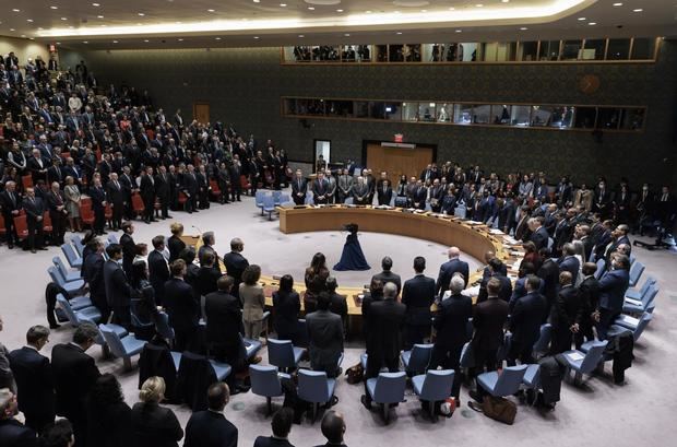 Cancilleres y diplomáticos en el Consejo de Seguridad de Naciones Unidas sobre el conflicto en Ucrania.