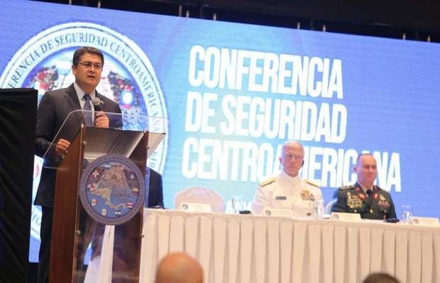 Juan Orlando Hernández, presidente de Honduras en su participación impartida en la Conferencia de Seguridad Centroamericana del 2019.