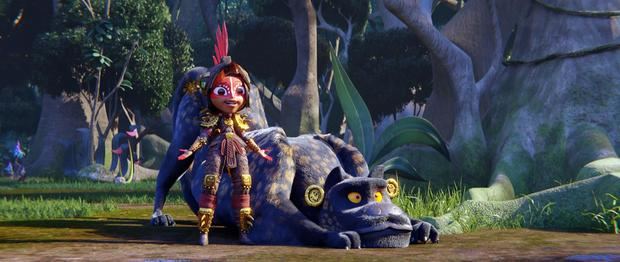 Fotograma cedido por Netflix donde aparece la princesa Maya, a quien presta su voz la actriz Zoe Saldaña, durante una escena de la serie de animación 'Maya and the Three'.
