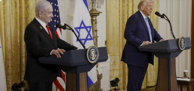 El presidente de EE.UU., Donald Trump, habla ante la prensa en el marco de la visita a Washington del primer ministro de Israel, Benjamin Netanyahu.